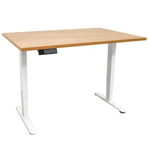 Bureau assis-debout Écho Light V2 plateau chêne clair, piétement blanc compact avec télécommande digitale