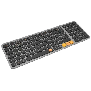Clavier ergonomique X-Per multi-connexions standard : touches concaves silencieuses, structure aluminium gris, touches de navigation orange, disposition AZERTY