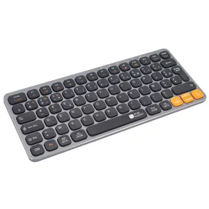 Clavier ergonomique X-Per multi-connexions version compacte : touches concaves silencieuses, structure aluminium gris, touches de navigation orange, disposition AZERTY sans pavé numérique