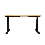 Bureau assis-debout BLD650 plateau chêne clair, structure noire réglable électriquement