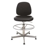 Siège ergonomique inox Platinox avec assise rembourrée et repose-pieds circulaire, adapté aux environnements agroalimentaires et humides
